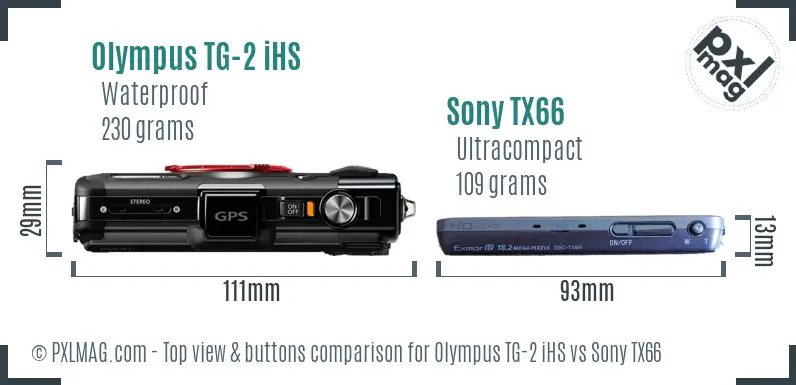Olympus TG-2 iHS vs Sony TX66 top view buttons comparison