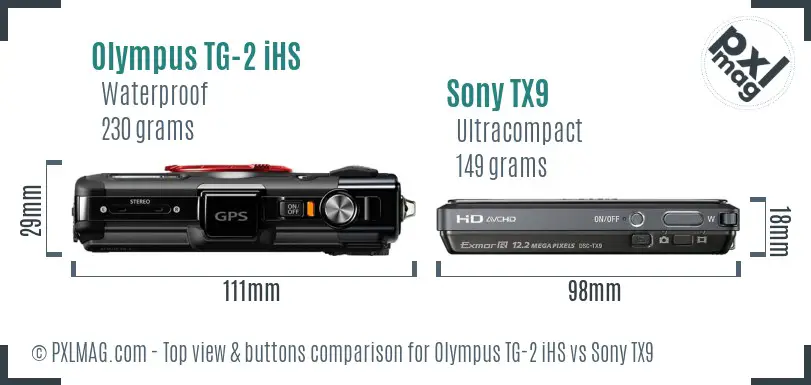 Olympus TG-2 iHS vs Sony TX9 top view buttons comparison