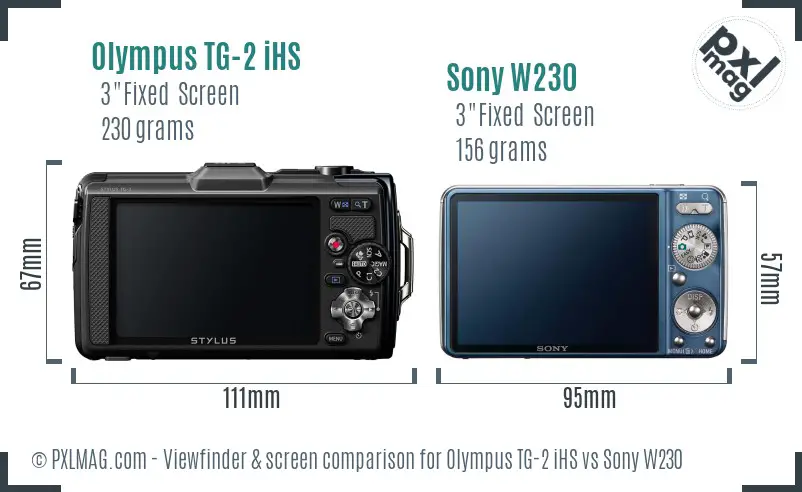 Olympus TG-2 iHS vs Sony W230 Screen and Viewfinder comparison