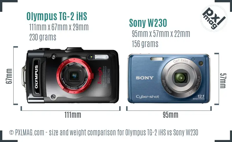 Olympus TG-2 iHS vs Sony W230 size comparison