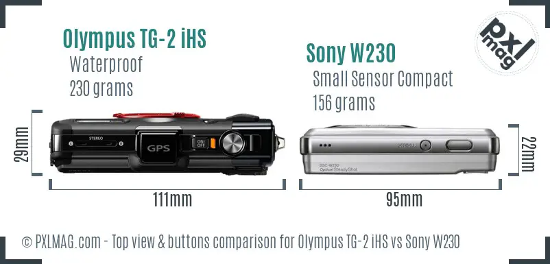Olympus TG-2 iHS vs Sony W230 top view buttons comparison