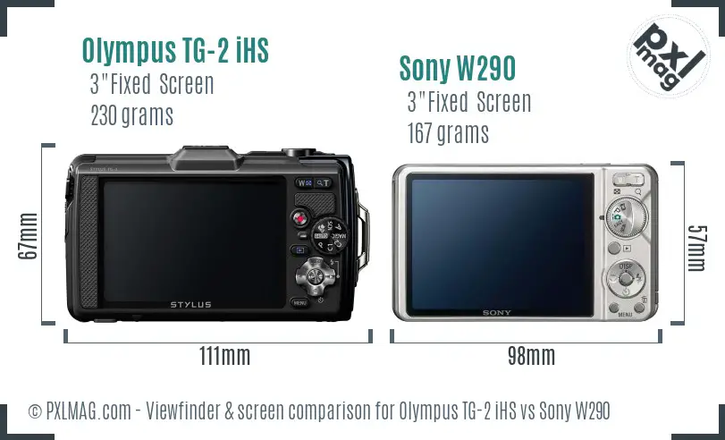 Olympus TG-2 iHS vs Sony W290 Screen and Viewfinder comparison
