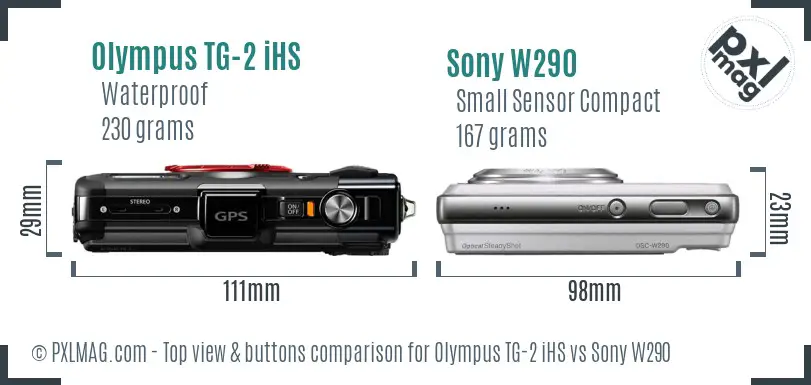 Olympus TG-2 iHS vs Sony W290 top view buttons comparison