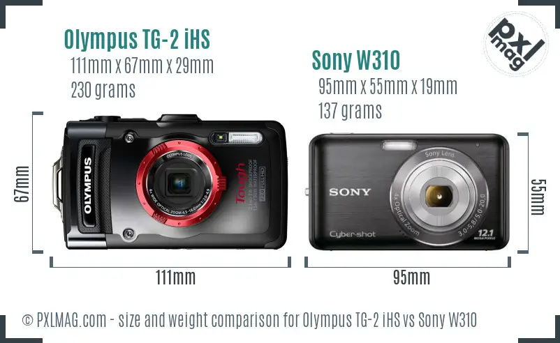 Olympus TG-2 iHS vs Sony W310 size comparison