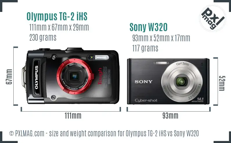 Olympus TG-2 iHS vs Sony W320 size comparison