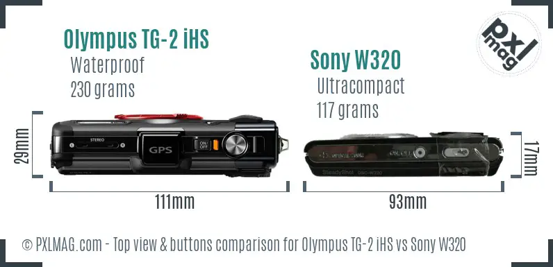 Olympus TG-2 iHS vs Sony W320 top view buttons comparison
