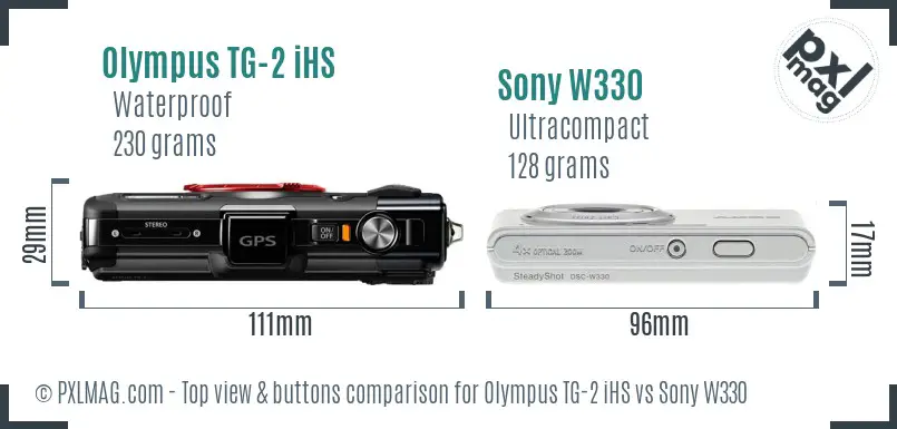 Olympus TG-2 iHS vs Sony W330 top view buttons comparison