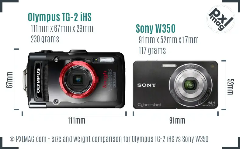 Olympus TG-2 iHS vs Sony W350 size comparison