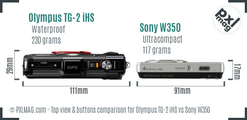 Olympus TG-2 iHS vs Sony W350 top view buttons comparison