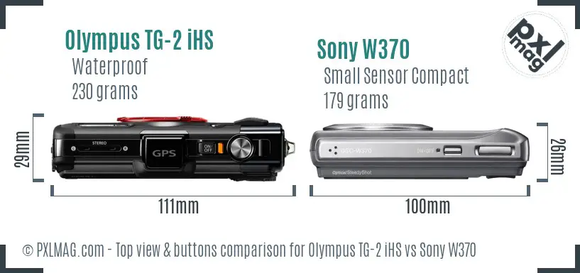 Olympus TG-2 iHS vs Sony W370 top view buttons comparison