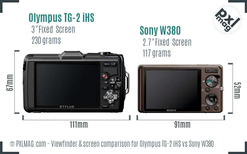 Olympus TG-2 iHS vs Sony W380 Screen and Viewfinder comparison