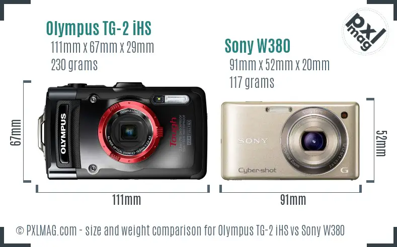 Olympus TG-2 iHS vs Sony W380 size comparison