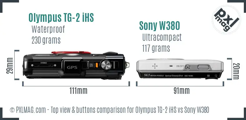 Olympus TG-2 iHS vs Sony W380 top view buttons comparison