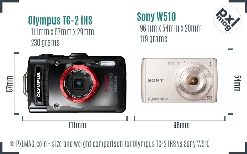 Olympus TG-2 iHS vs Sony W510 size comparison