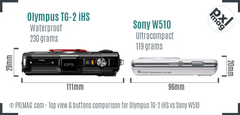 Olympus TG-2 iHS vs Sony W510 top view buttons comparison