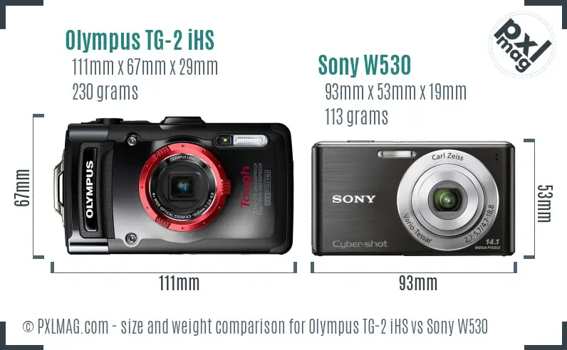 Olympus TG-2 iHS vs Sony W530 size comparison
