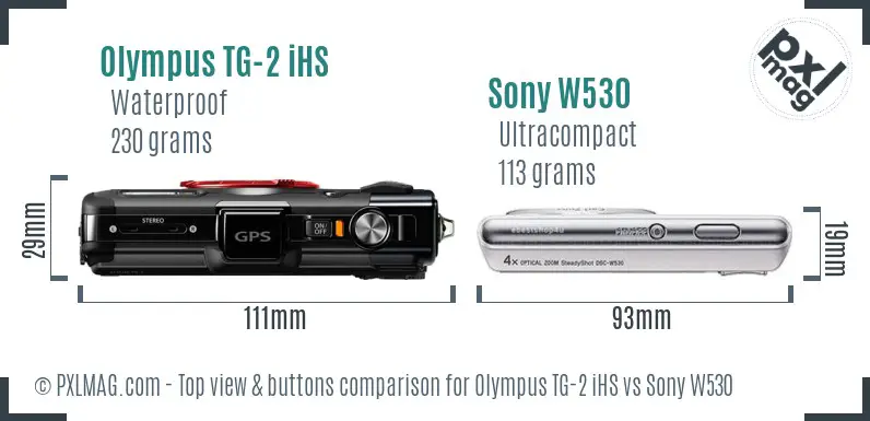 Olympus TG-2 iHS vs Sony W530 top view buttons comparison