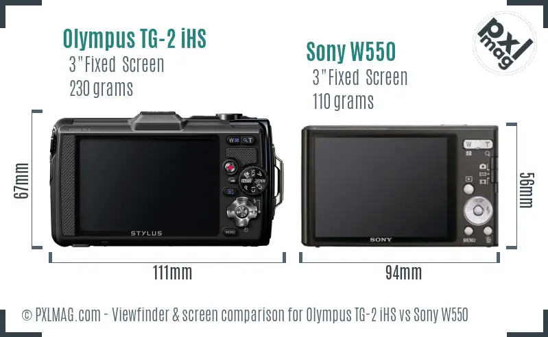 Olympus TG-2 iHS vs Sony W550 Screen and Viewfinder comparison