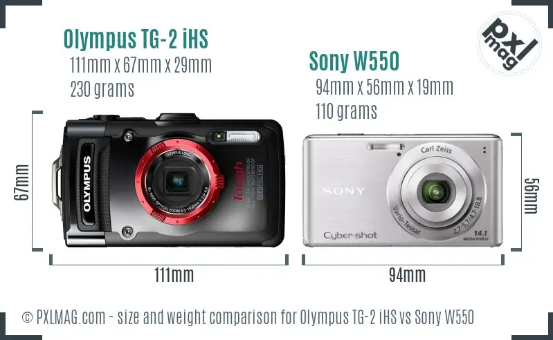 Olympus TG-2 iHS vs Sony W550 size comparison