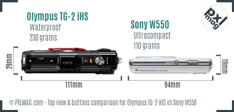 Olympus TG-2 iHS vs Sony W550 top view buttons comparison