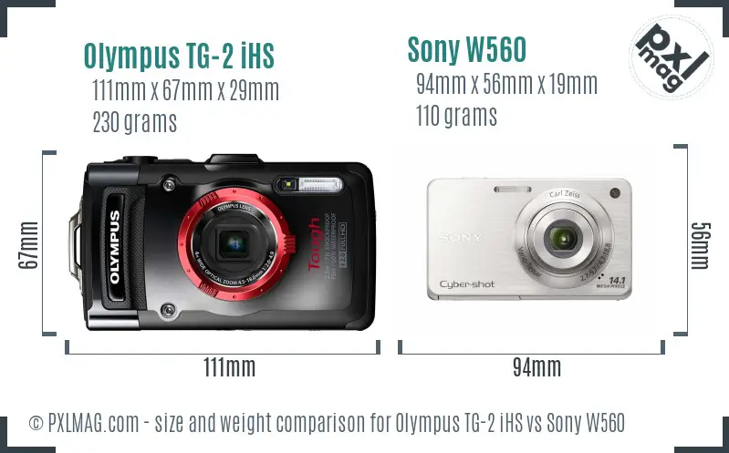 Olympus TG-2 iHS vs Sony W560 size comparison