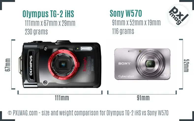 Olympus TG-2 iHS vs Sony W570 size comparison