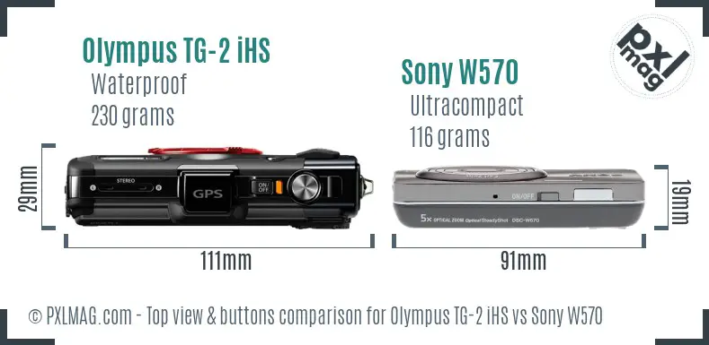 Olympus TG-2 iHS vs Sony W570 top view buttons comparison