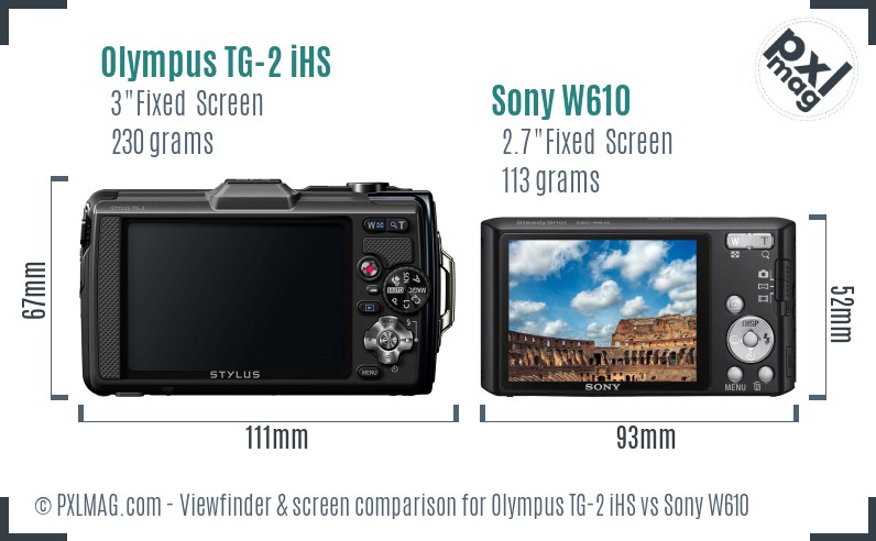 Olympus TG-2 iHS vs Sony W610 Screen and Viewfinder comparison