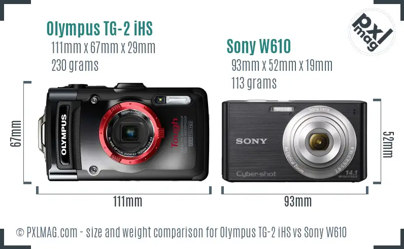 Olympus TG-2 iHS vs Sony W610 size comparison