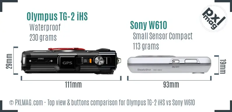 Olympus TG-2 iHS vs Sony W610 top view buttons comparison