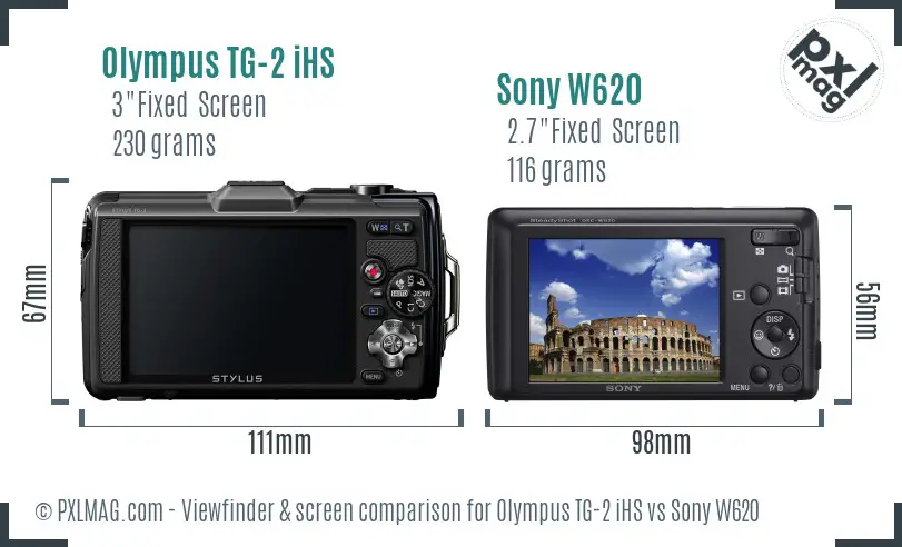 Olympus TG-2 iHS vs Sony W620 Screen and Viewfinder comparison