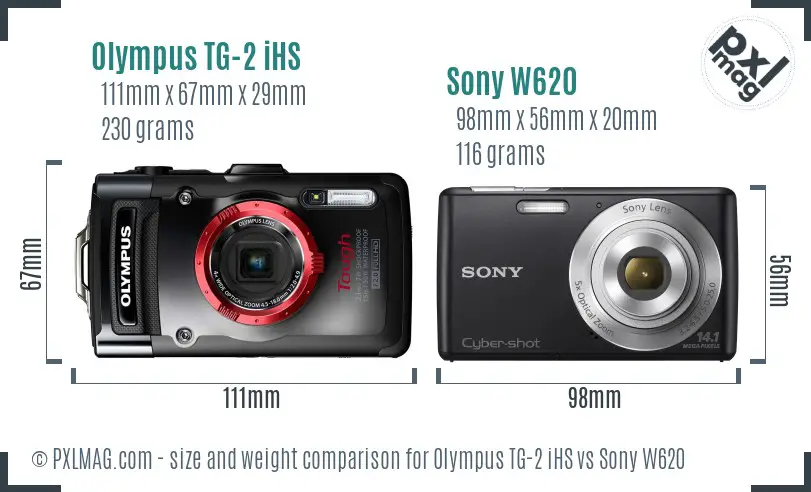 Olympus TG-2 iHS vs Sony W620 size comparison
