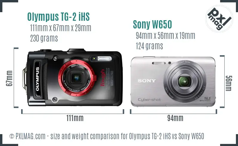 Olympus TG-2 iHS vs Sony W650 size comparison