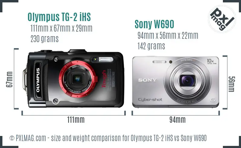 Olympus TG-2 iHS vs Sony W690 size comparison