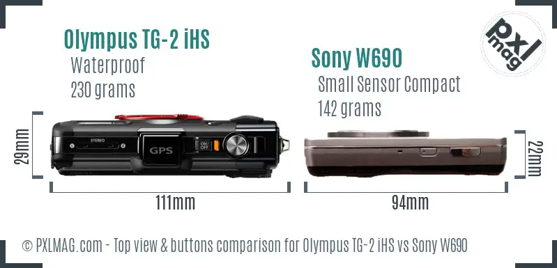 Olympus TG-2 iHS vs Sony W690 top view buttons comparison