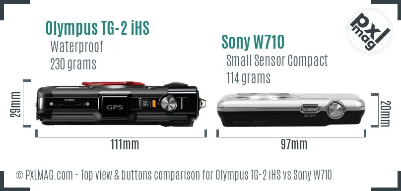 Olympus TG-2 iHS vs Sony W710 top view buttons comparison