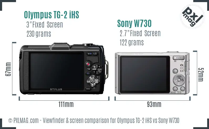 Olympus TG-2 iHS vs Sony W730 Screen and Viewfinder comparison