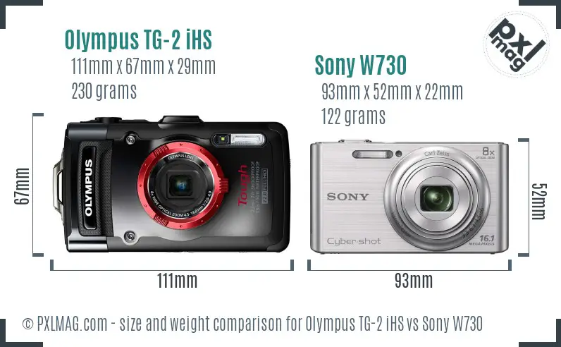 Olympus TG-2 iHS vs Sony W730 size comparison