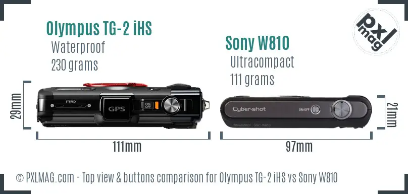 Olympus TG-2 iHS vs Sony W810 top view buttons comparison