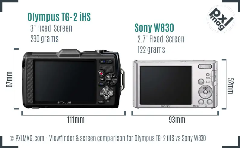 Olympus TG-2 iHS vs Sony W830 Screen and Viewfinder comparison