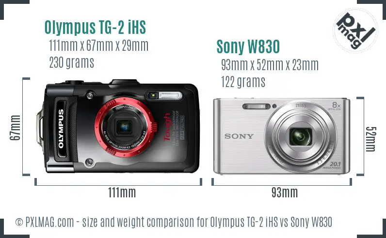 Olympus TG-2 iHS vs Sony W830 size comparison
