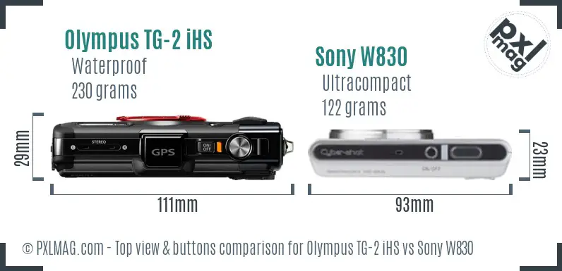 Olympus TG-2 iHS vs Sony W830 top view buttons comparison