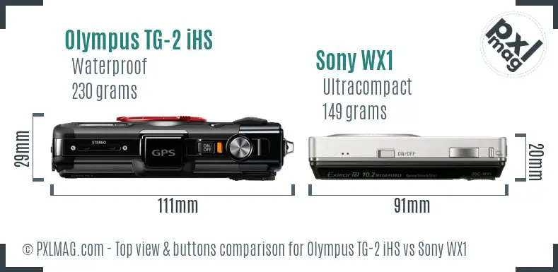 Olympus TG-2 iHS vs Sony WX1 top view buttons comparison