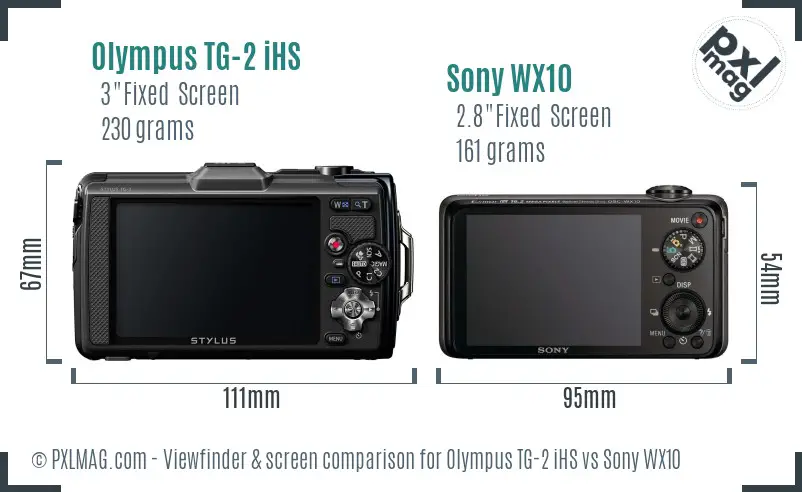 Olympus TG-2 iHS vs Sony WX10 Screen and Viewfinder comparison