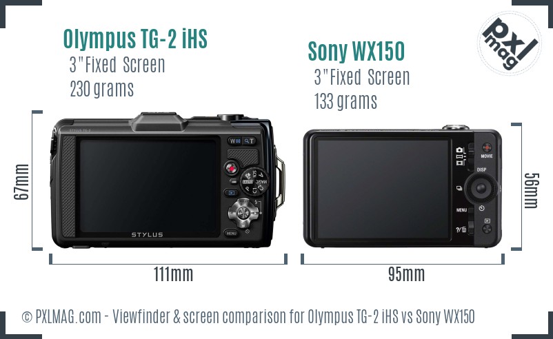 Olympus TG-2 iHS vs Sony WX150 Screen and Viewfinder comparison