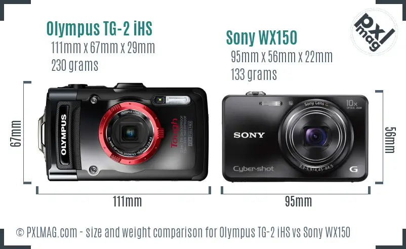 Olympus TG-2 iHS vs Sony WX150 size comparison