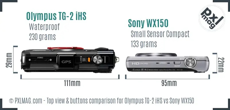 Olympus TG-2 iHS vs Sony WX150 top view buttons comparison