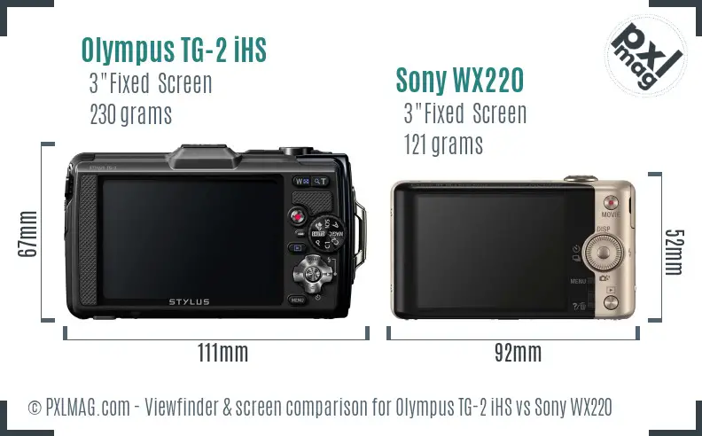 Olympus TG-2 iHS vs Sony WX220 Screen and Viewfinder comparison