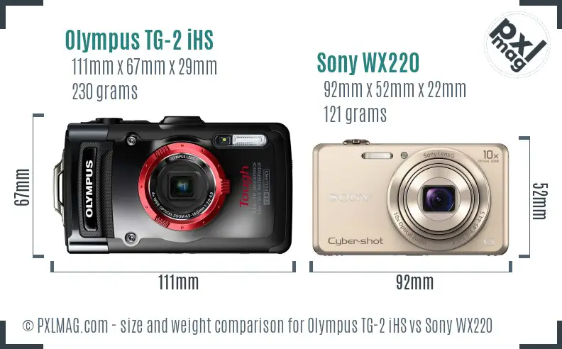 Olympus TG-2 iHS vs Sony WX220 size comparison