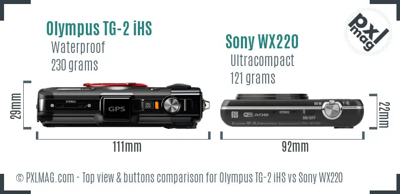 Olympus TG-2 iHS vs Sony WX220 top view buttons comparison